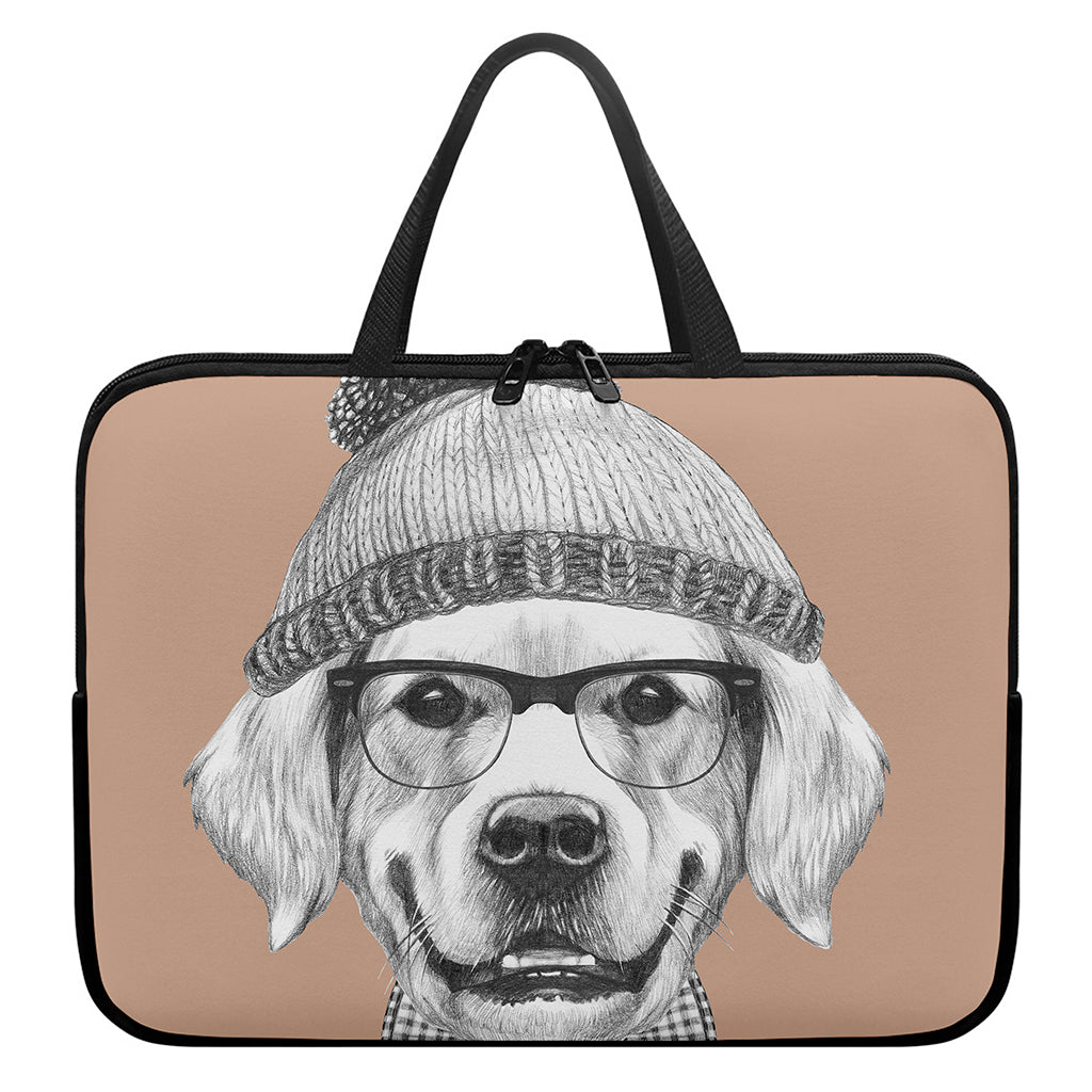 Hipster Golden Retriever Print Laptop Sleeve With Handle