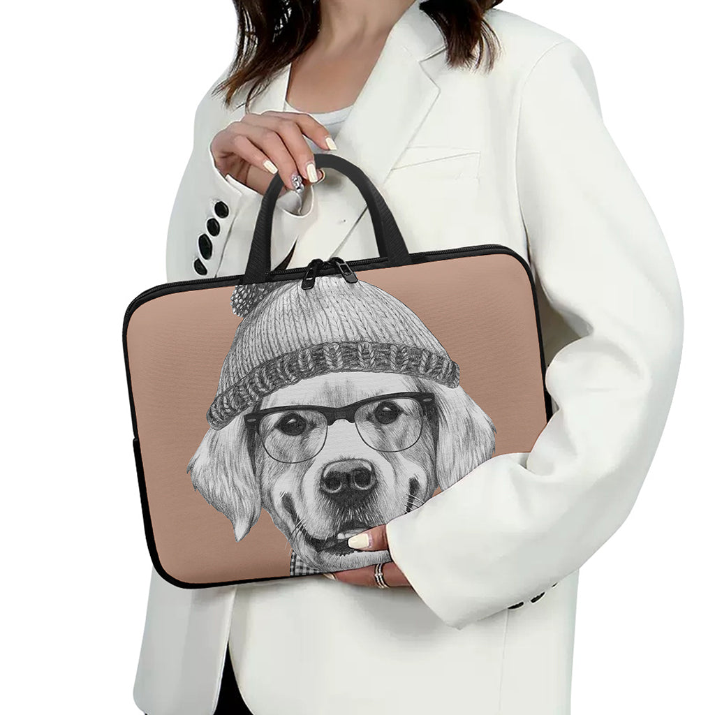 Hipster Golden Retriever Print Laptop Sleeve With Handle