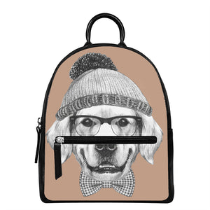 Hipster Golden Retriever Print Leather Backpack