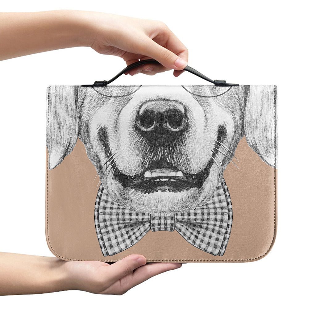 Hipster Golden Retriever Print Leather Bible Cover