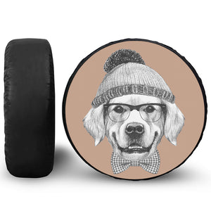 Hipster Golden Retriever Print Leather Spare Tire Cover