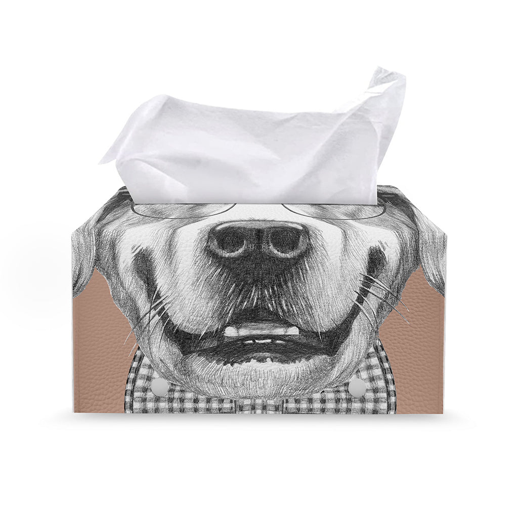 Hipster Golden Retriever Print Leather Tissue Box Cover