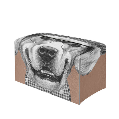 Hipster Golden Retriever Print Leather Tissue Box Cover