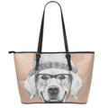 Hipster Golden Retriever Print Leather Tote Bag With Zipper