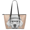 Hipster Golden Retriever Print Leather Tote Bag