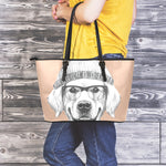 Hipster Golden Retriever Print Leather Tote Bag