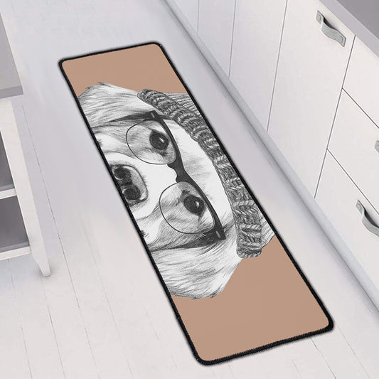Hipster Golden Retriever Print Long Kitchen Mat