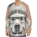 Hipster Golden Retriever Print Long Sleeve Baseball Jersey