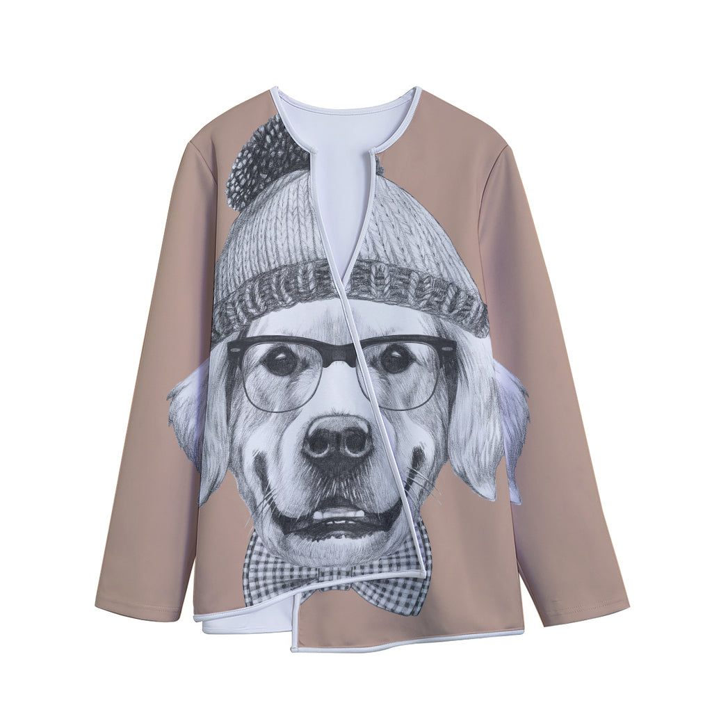 Hipster Golden Retriever Print Long Sleeve Short Coat