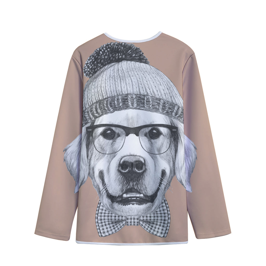 Hipster Golden Retriever Print Long Sleeve Short Coat