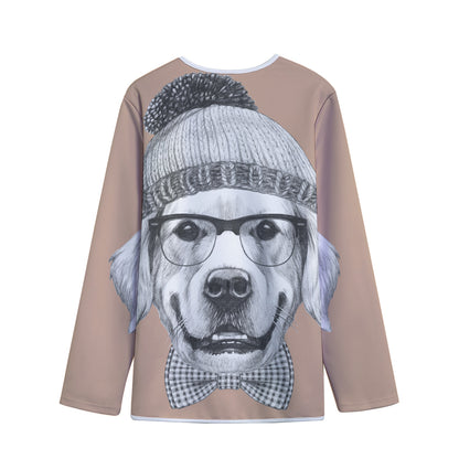 Hipster Golden Retriever Print Long Sleeve Short Coat