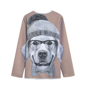 Hipster Golden Retriever Print Long Sleeve Short Coat