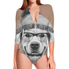 Hipster Golden Retriever Print Long Sleeve Swimsuit