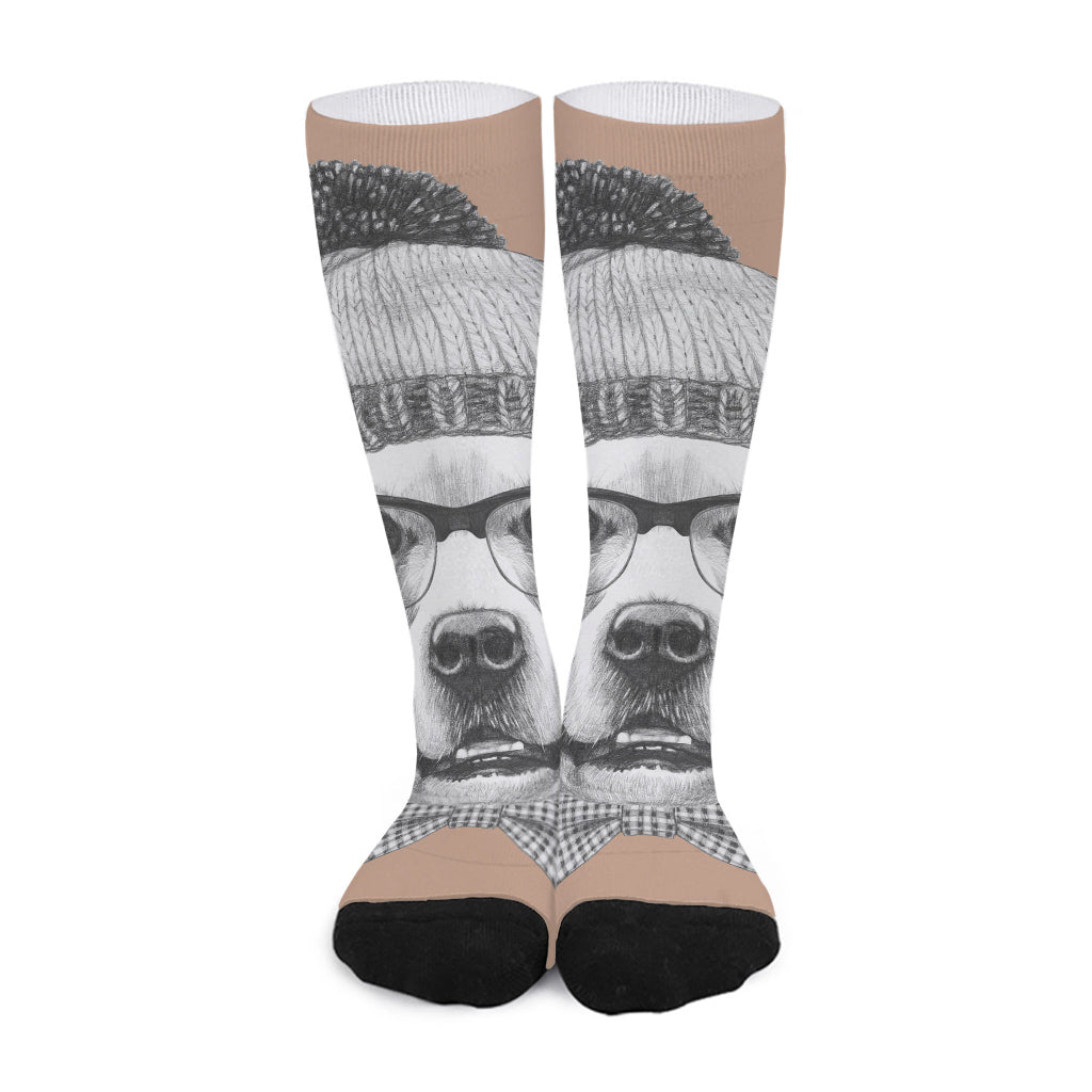 Hipster Golden Retriever Print Long Socks