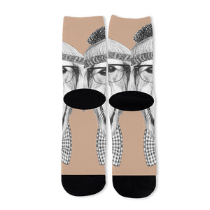 Hipster Golden Retriever Print Long Socks