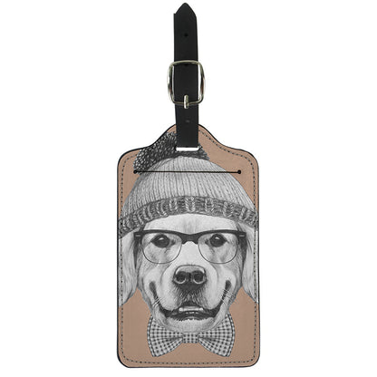 Hipster Golden Retriever Print Luggage Tag