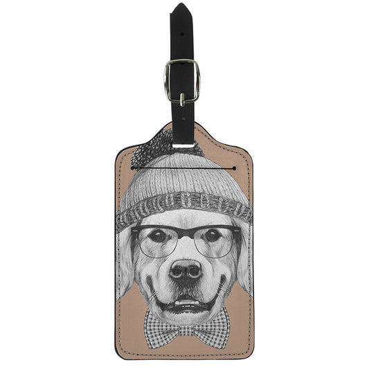Hipster Golden Retriever Print Luggage Tag