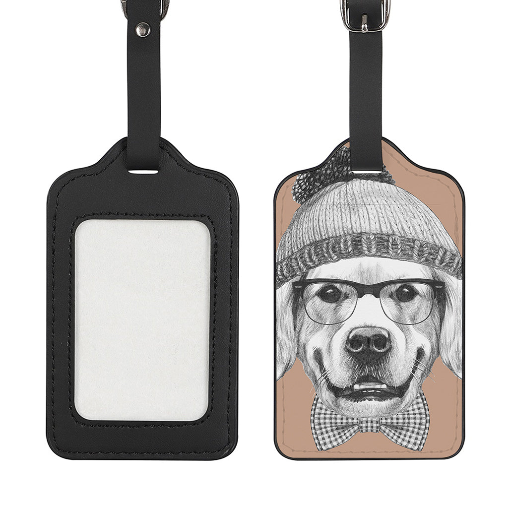 Hipster Golden Retriever Print Luggage Tag