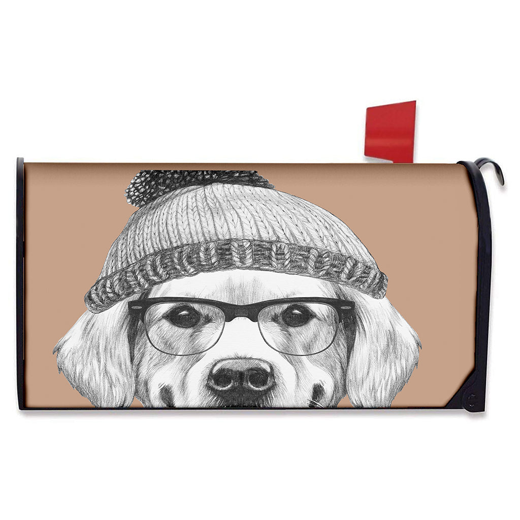 Hipster Golden Retriever Print Mailbox Cover