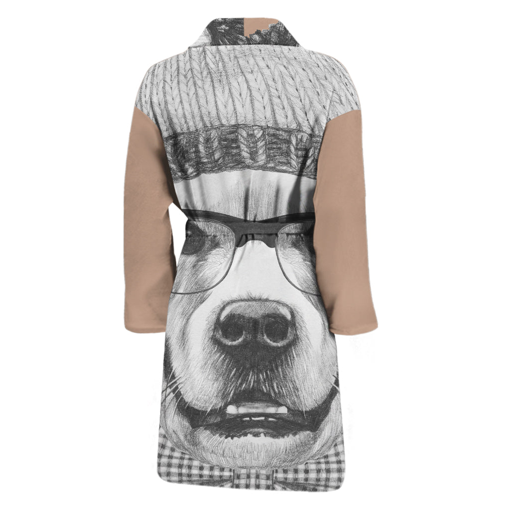 Hipster Golden Retriever Print Men's Bathrobe