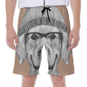 Hipster Golden Retriever Print Men's Beach Shorts