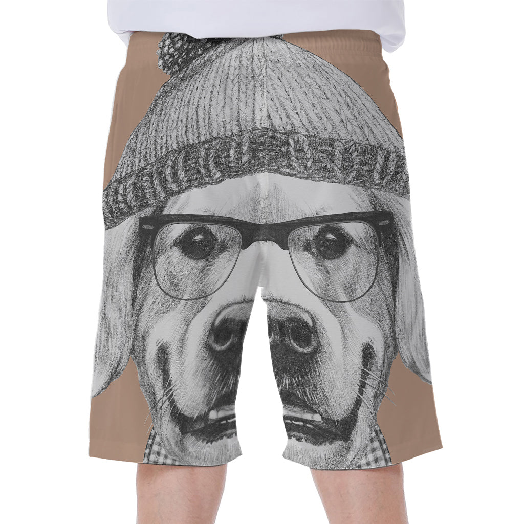 Hipster Golden Retriever Print Men's Beach Shorts