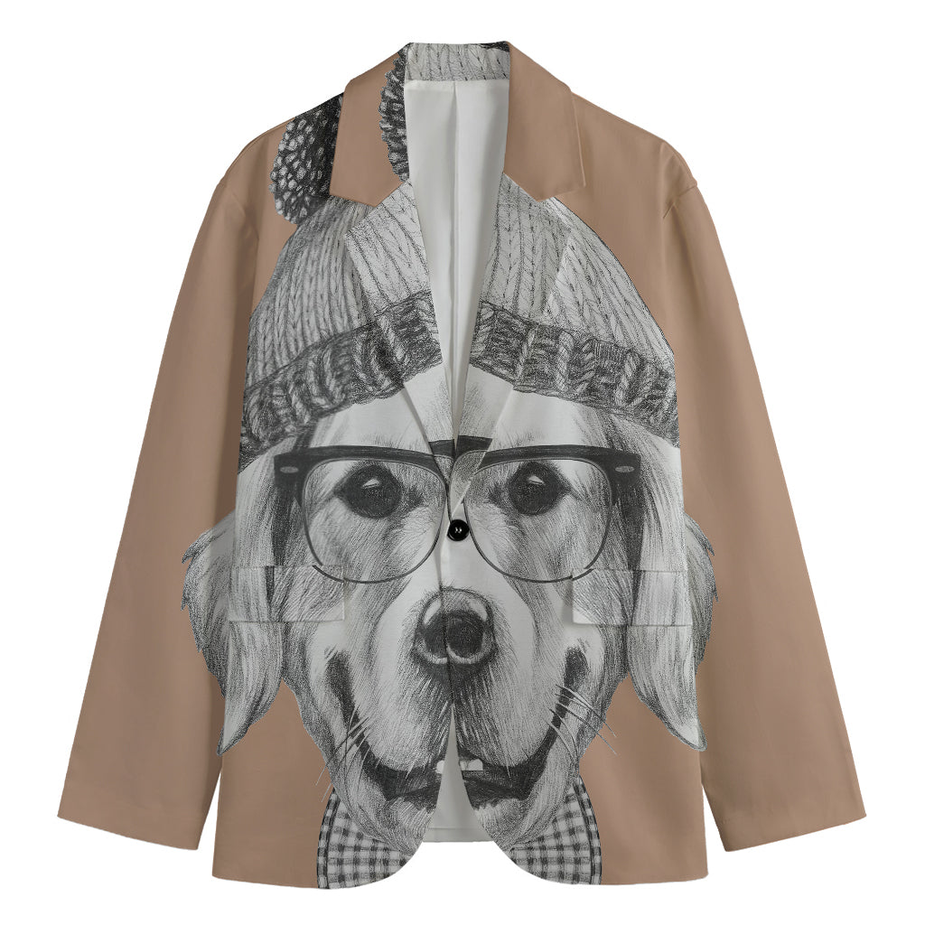 Hipster Golden Retriever Print Men's Blazer