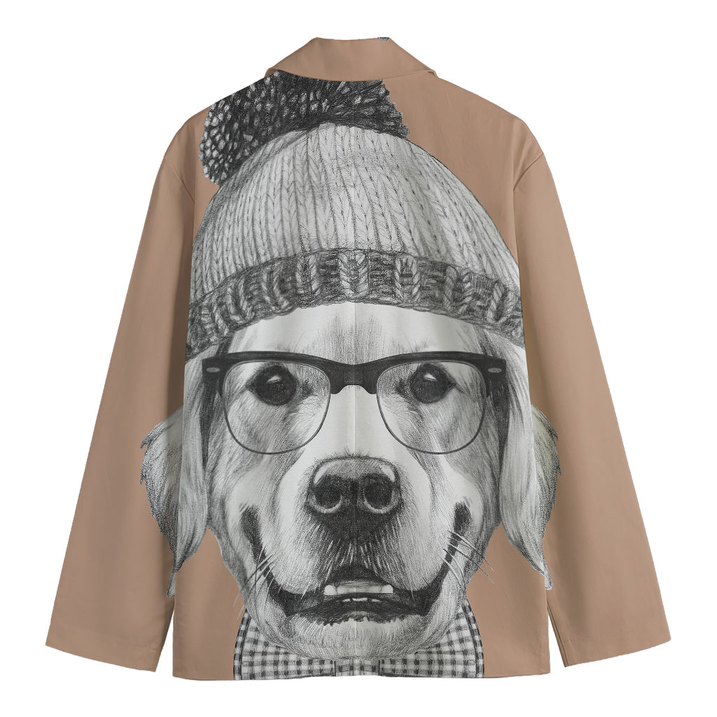 Hipster Golden Retriever Print Men's Blazer