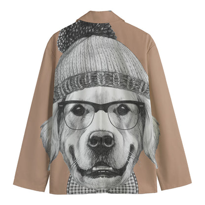Hipster Golden Retriever Print Men's Blazer