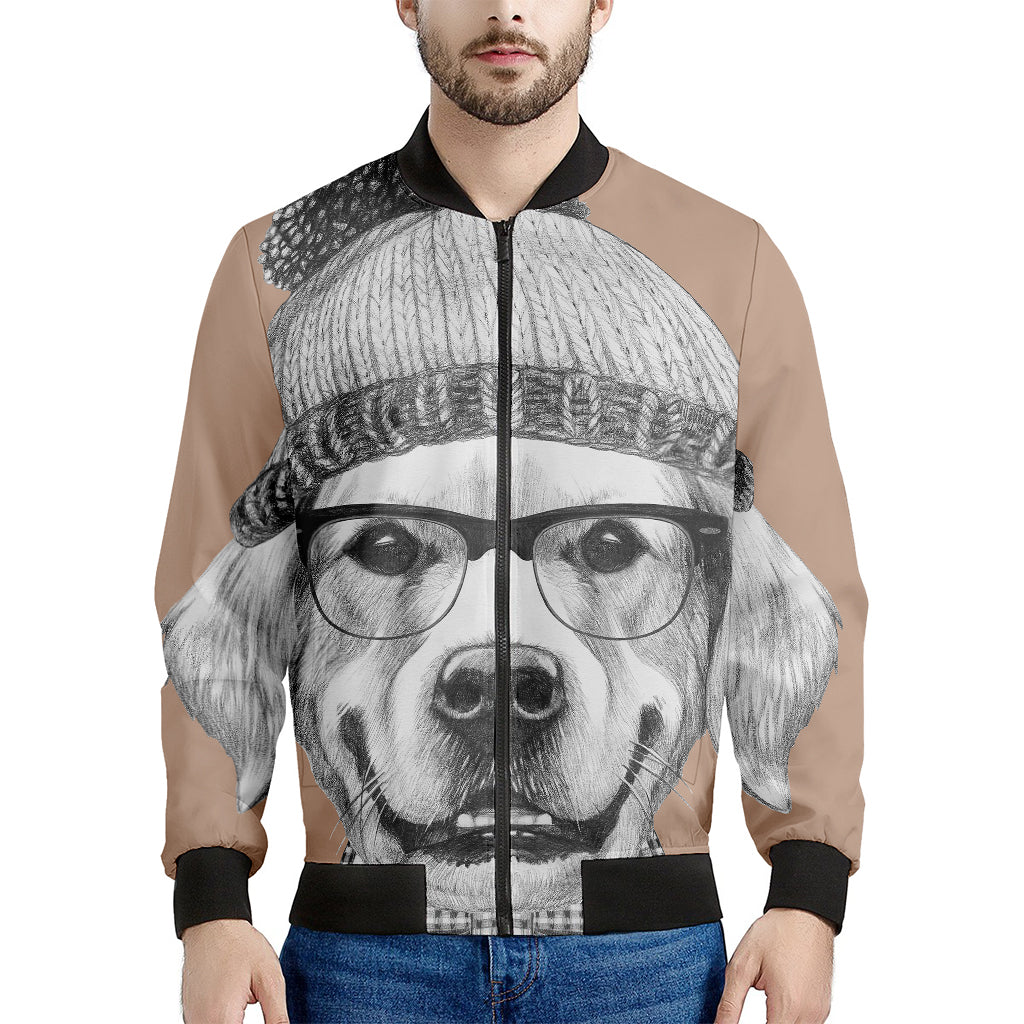 Hipster Golden Retriever Print Men's Bomber Jacket