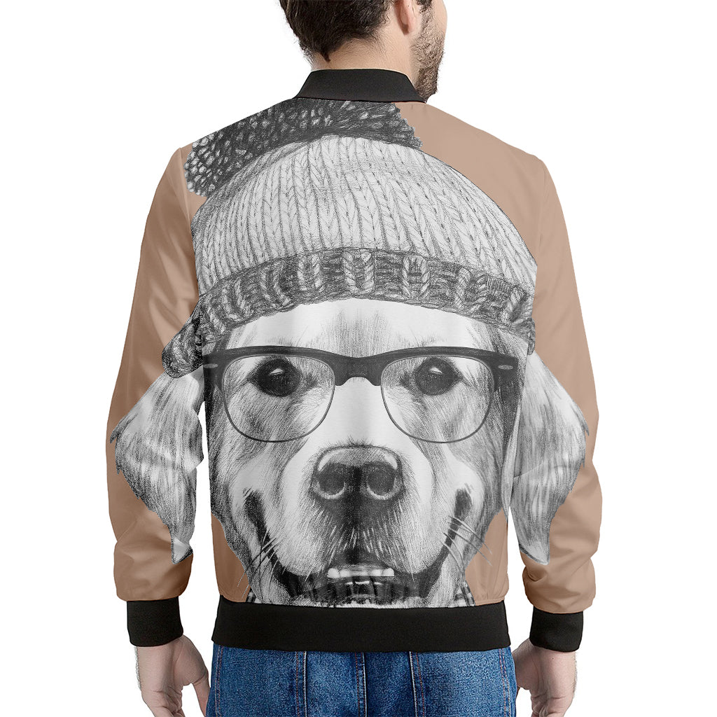 Hipster Golden Retriever Print Men's Bomber Jacket