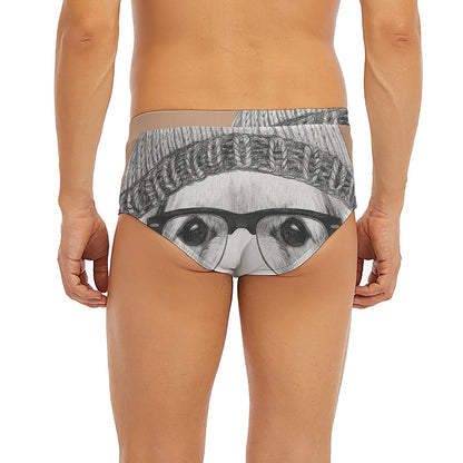 Hipster Golden Retriever Print Men's Briefs