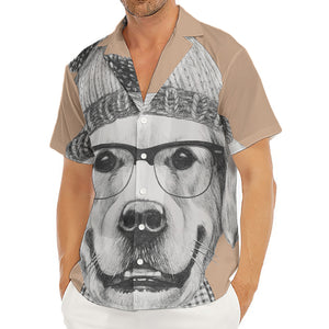 Hipster Golden Retriever Print Men's Deep V-Neck Shirt