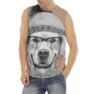 Hipster Golden Retriever Print Men's Fitness Tank Top