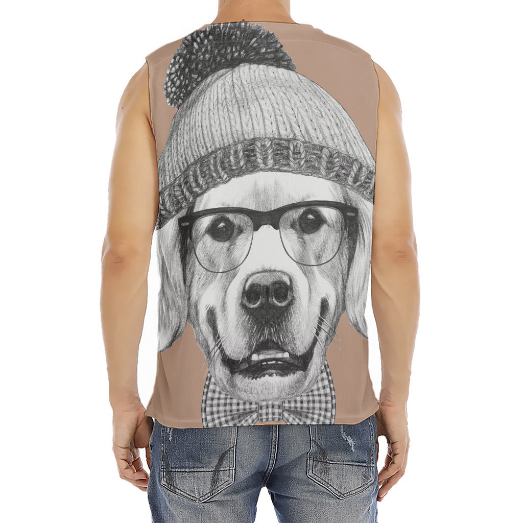 Hipster Golden Retriever Print Men's Fitness Tank Top