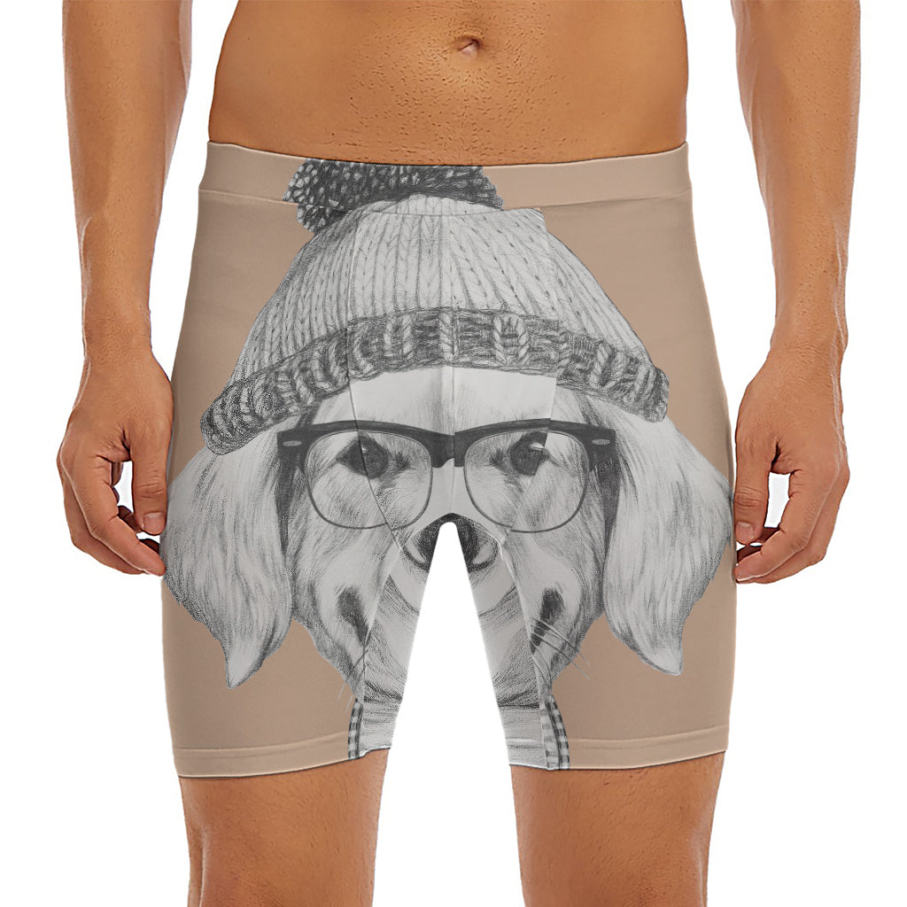 Hipster Golden Retriever Print Men's Long Boxer Briefs