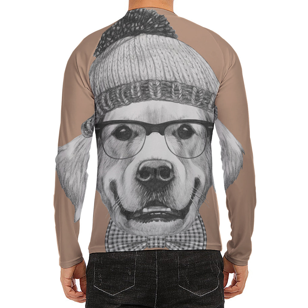 Hipster Golden Retriever Print Men's Long Sleeve Rash Guard