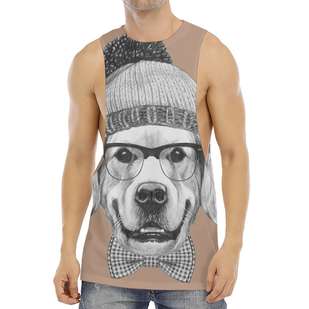 Hipster Golden Retriever Print Men's Muscle Tank Top