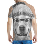 Hipster Golden Retriever Print Men's Polo Shirt