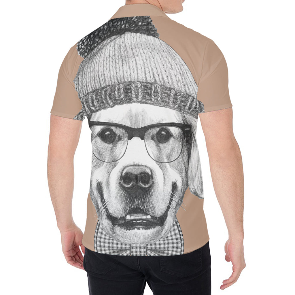 Hipster Golden Retriever Print Men's Shirt