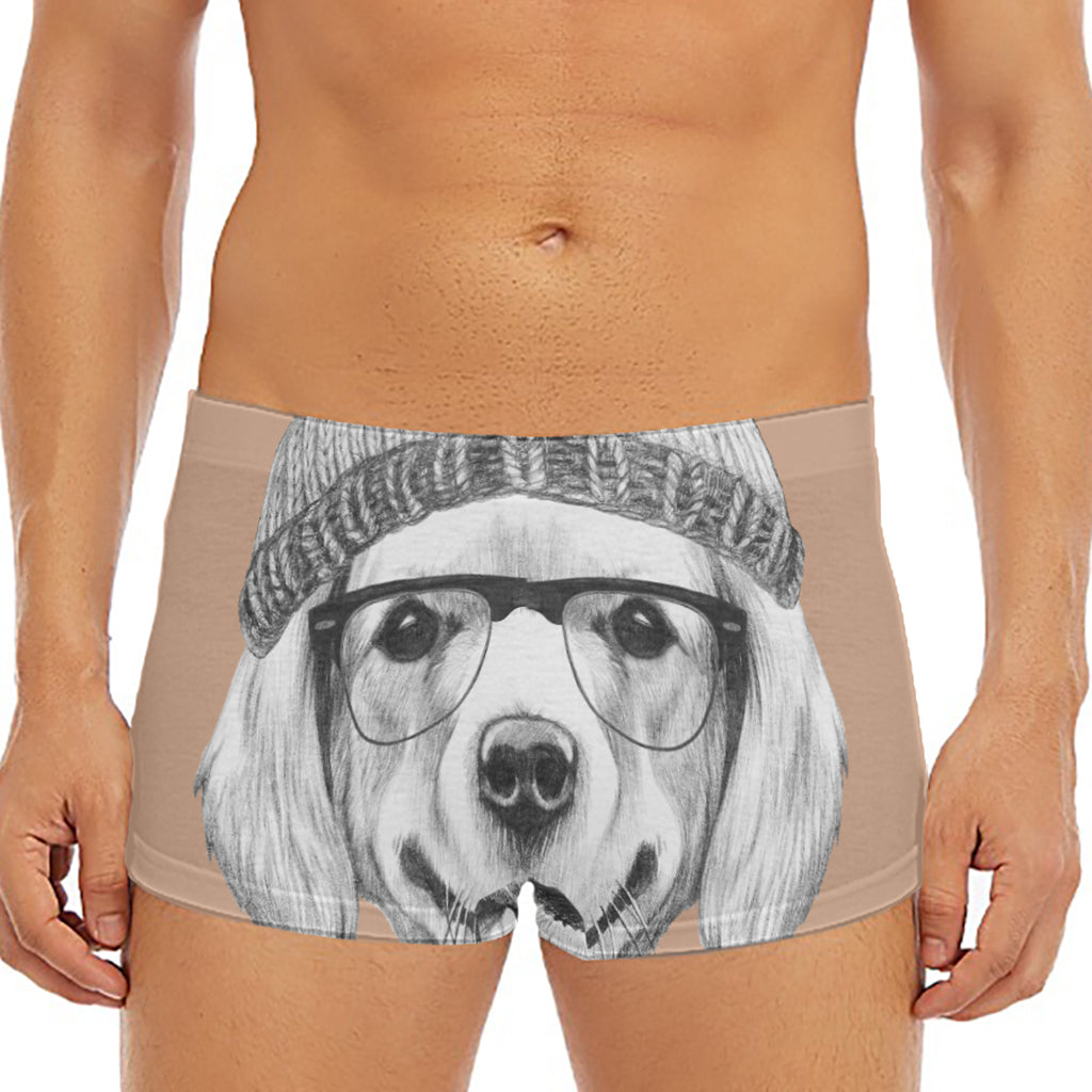 Hipster Golden Retriever Print Men's Short Boxer Briefs