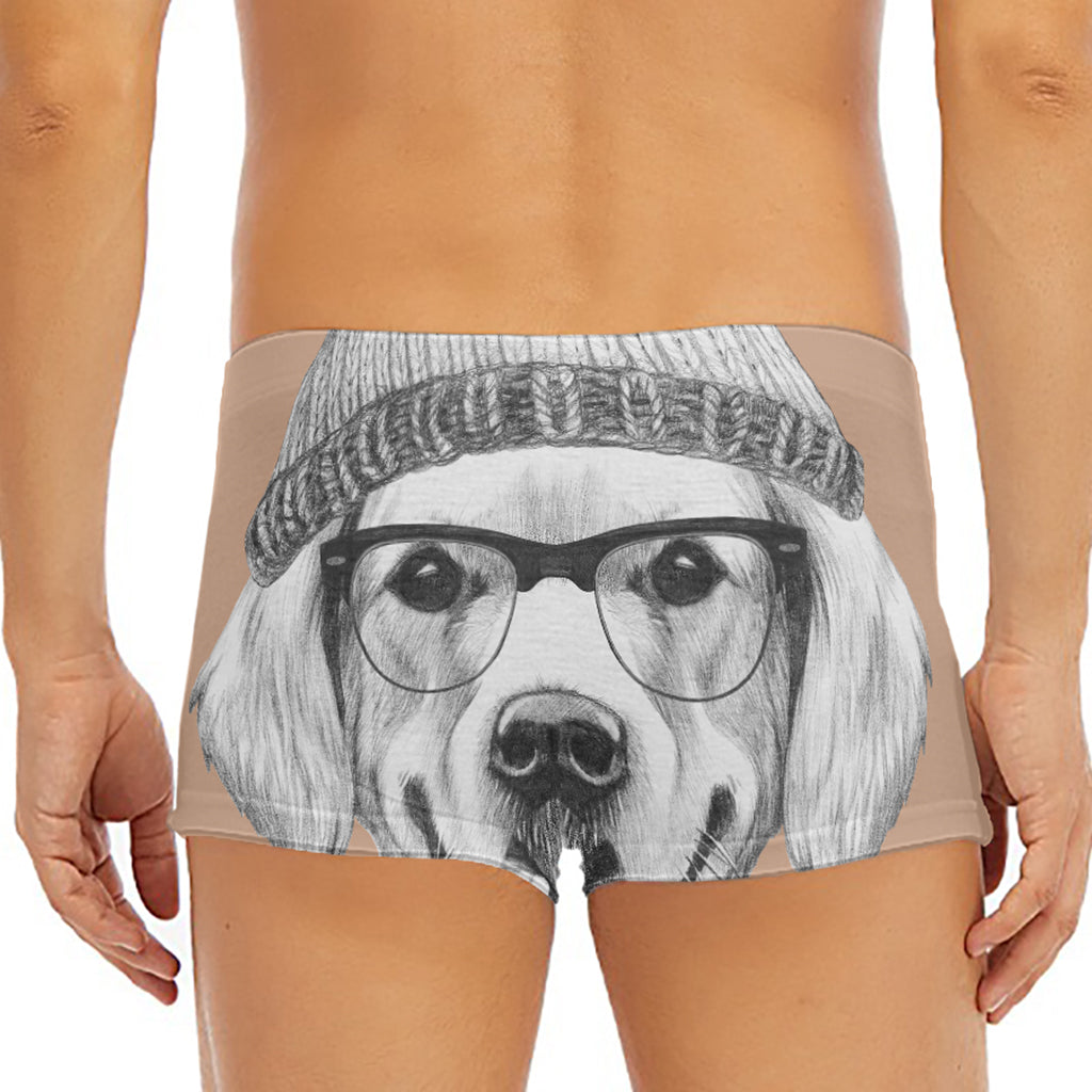 Hipster Golden Retriever Print Men's Short Boxer Briefs