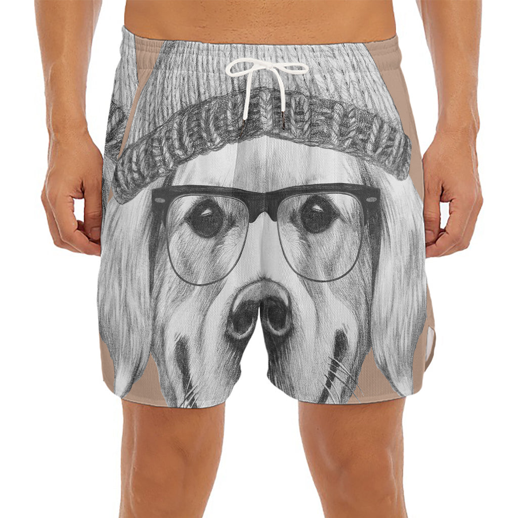 Hipster Golden Retriever Print Men's Split Running Shorts