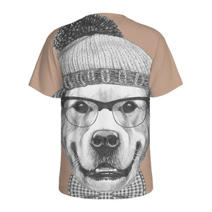 Hipster Golden Retriever Print Men's Sports T-Shirt