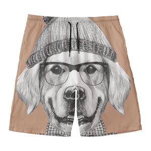 Hipster Golden Retriever Print Men's Swim Trunks