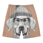 Hipster Golden Retriever Print Men's Swim Trunks