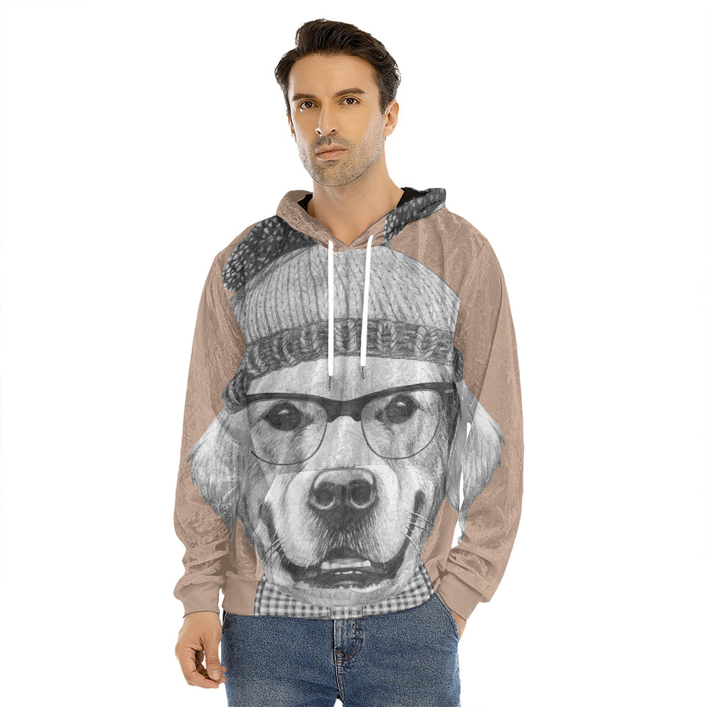 Hipster Golden Retriever Print Men's Velvet Pullover Hoodie