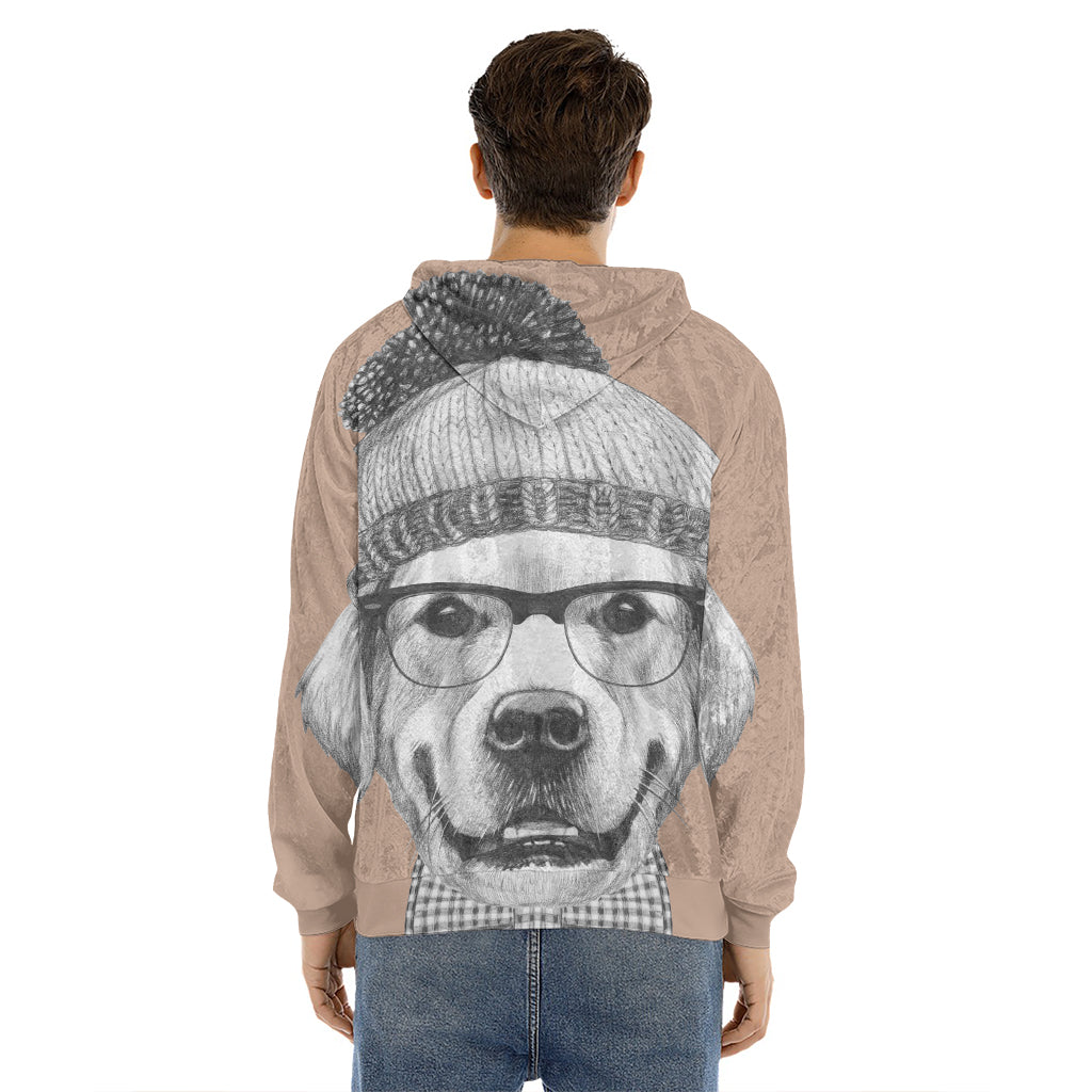 Hipster Golden Retriever Print Men's Velvet Pullover Hoodie