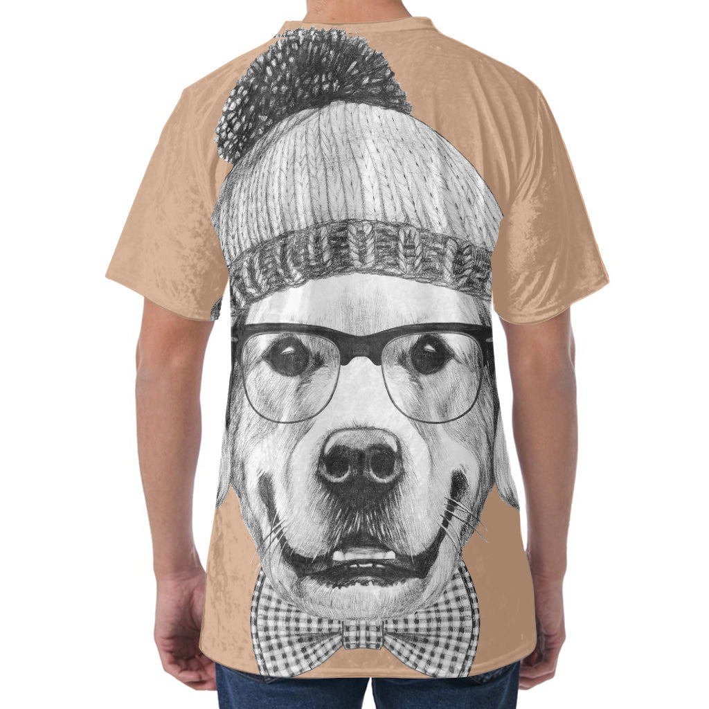 Hipster Golden Retriever Print Men's Velvet T-Shirt