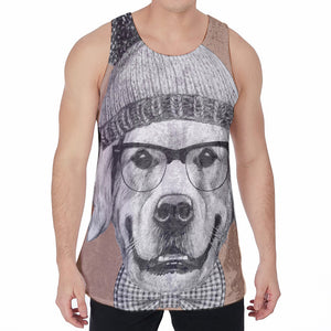 Hipster Golden Retriever Print Men's Velvet Tank Top